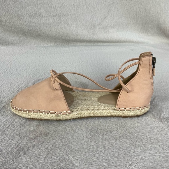 Eileen Fisher D'Orsay Woman's Espadrille Flat Sandal Size 5.5 Tan Leather Zip - Picture 2 of 9